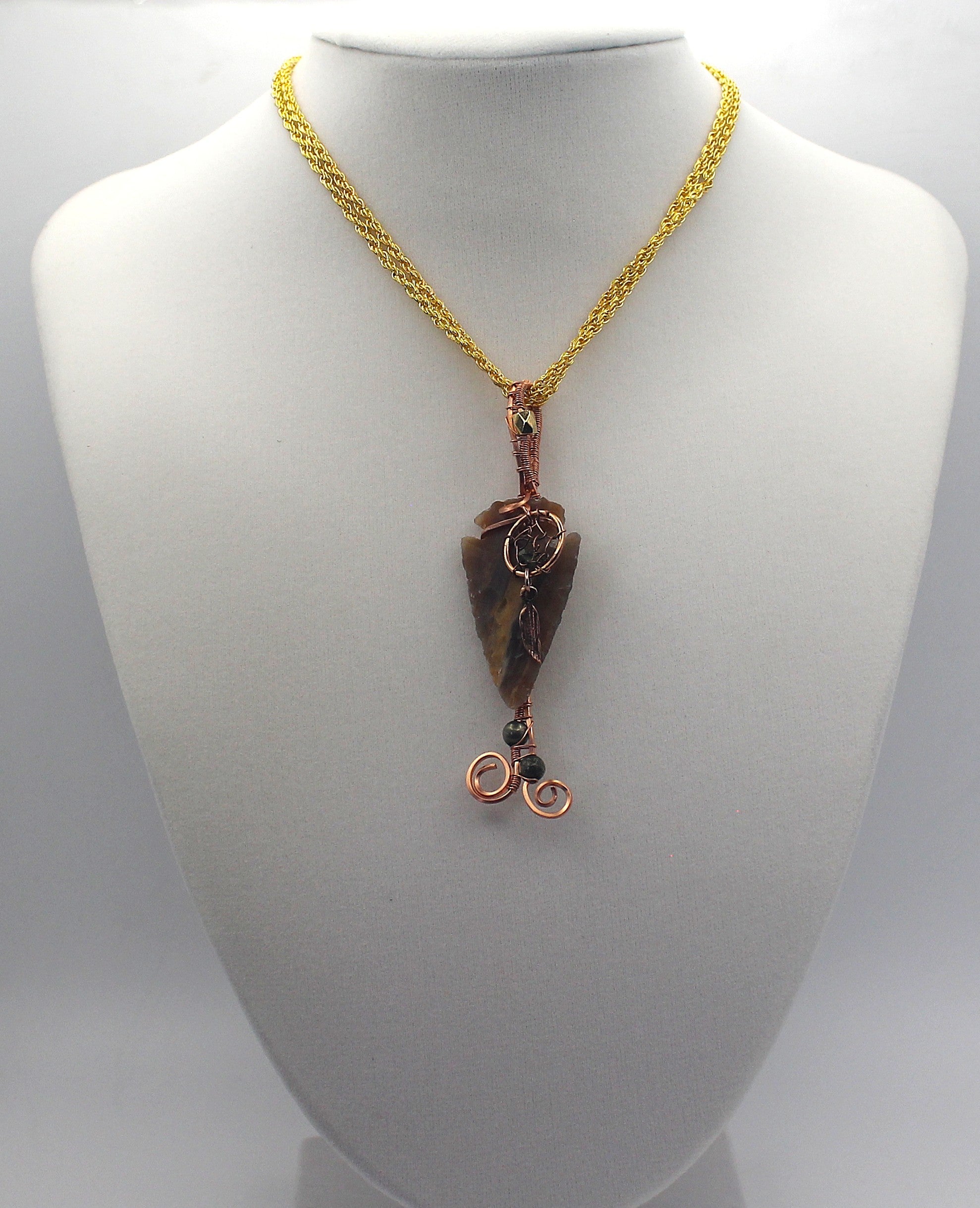 Raw Copper Jasper Arrowhead Beaded Charmed Pendant Necklace