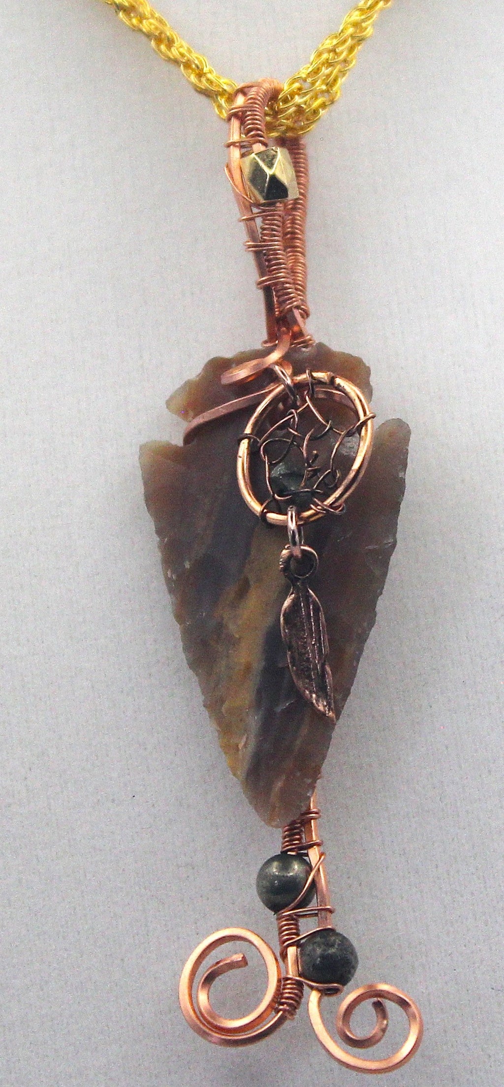 Raw Copper Jasper Arrowhead Beaded Charmed Pendant Necklace
