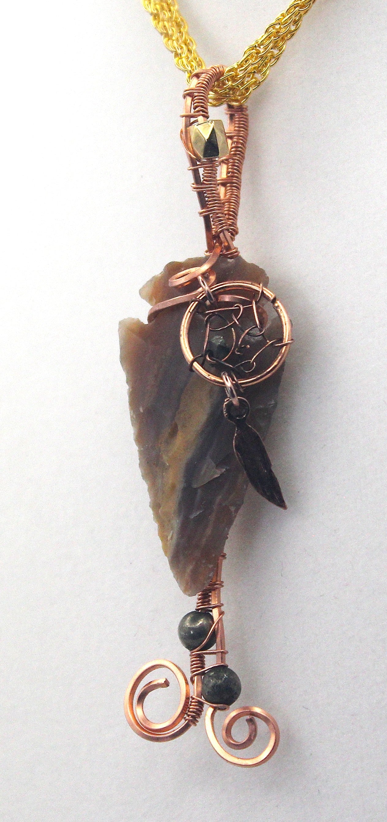 Raw Copper Jasper Arrowhead Beaded Charmed Pendant Necklace
