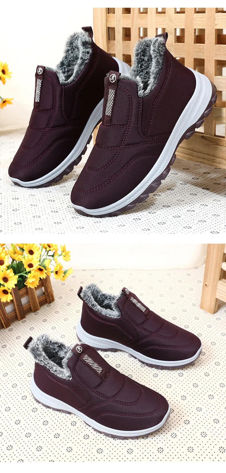 Women's Winter Snow Boots, Warm Lightweight Cotton, Non-Slip