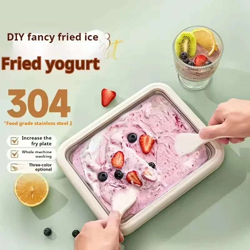 Instant Rolled Ice Cream Pan with Scraper, DIY Frozen Yogurt Sorbet