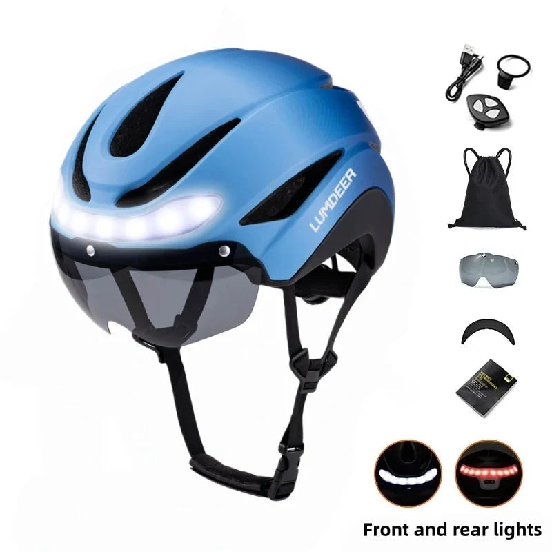 Ultralight Road Bike Helmet with Turn Signals & Magnetic Goggles