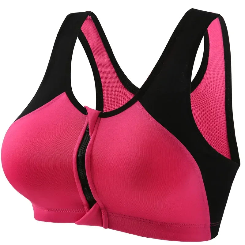 Sports Bra Women Push Up Front Zipper Shockproof Patchwork Gym Jogging Crop Top Female Running Fitness Vest Sport Bras for Women