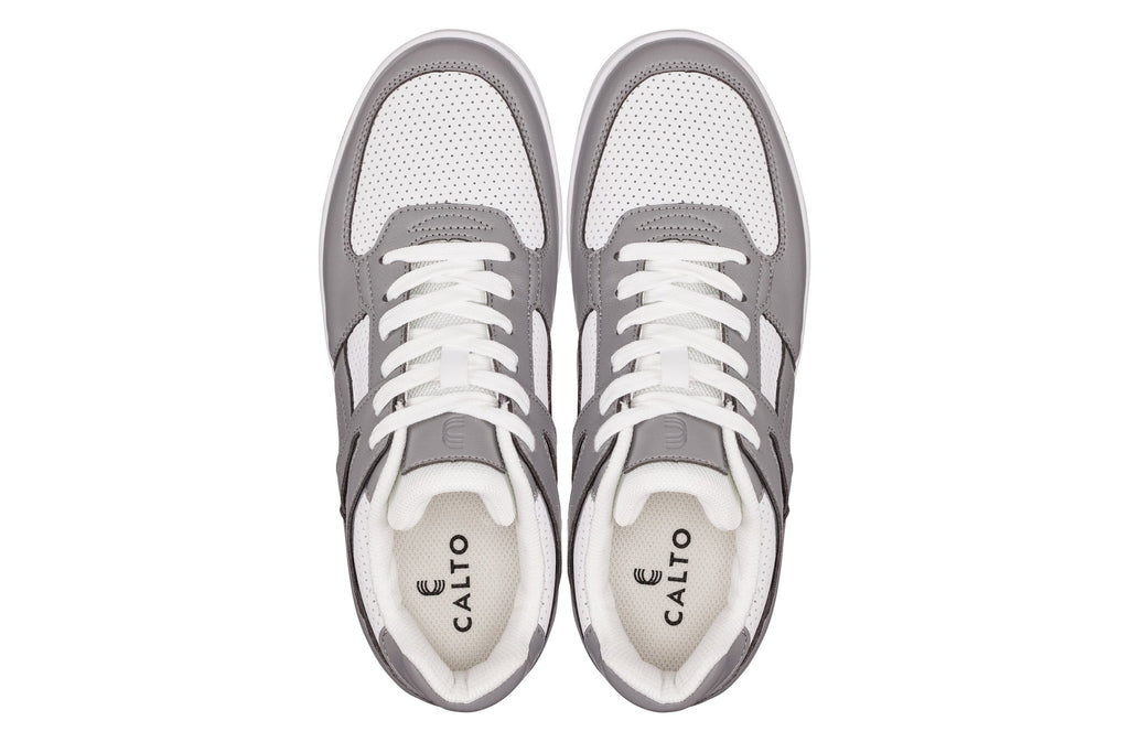 CALTO - S2532 - 2.2 Inches Taller (Grey/White) with Gum Sole - Contemporary Casual Sneaker