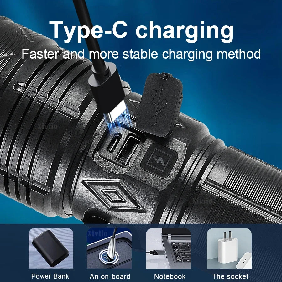 99000000LM 1500W Ultra Powerful Flashlight Rechargeable LED Tactical Torch Super Bright Lamp Outdoor Adventure Fishing Camping