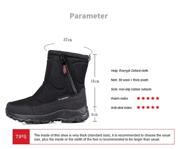 Men's Winter Waterproof Snow Boots, Warm Insulated Outdoor Boots