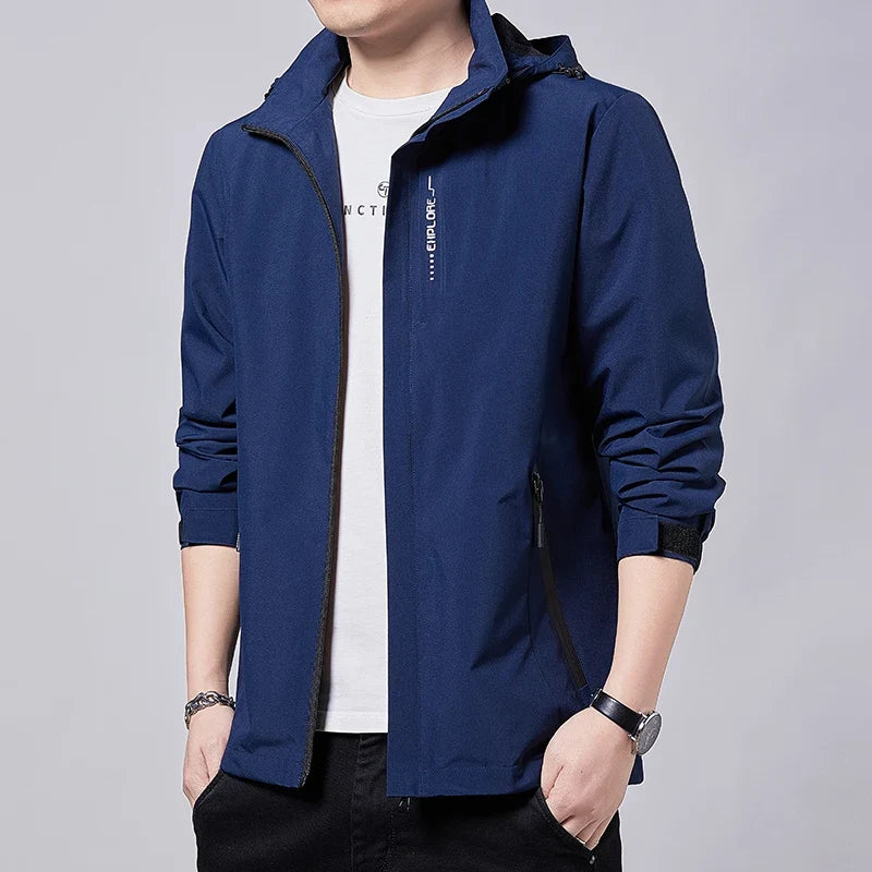 Men's Outdoor Waterproof Rain Jacket, Lightweight Cycling Coat with Hood, Streetwear