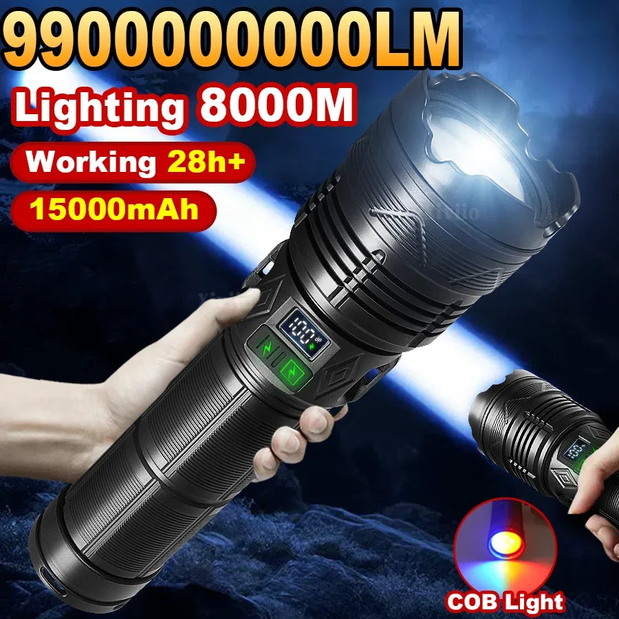 99000000LM 1500W Ultra Powerful Flashlight Rechargeable LED Tactical Torch Super Bright Lamp Outdoor Adventure Fishing Camping