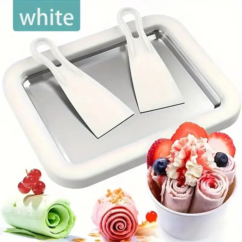Instant Rolled Ice Cream Pan with Scraper, DIY Frozen Yogurt Sorbet