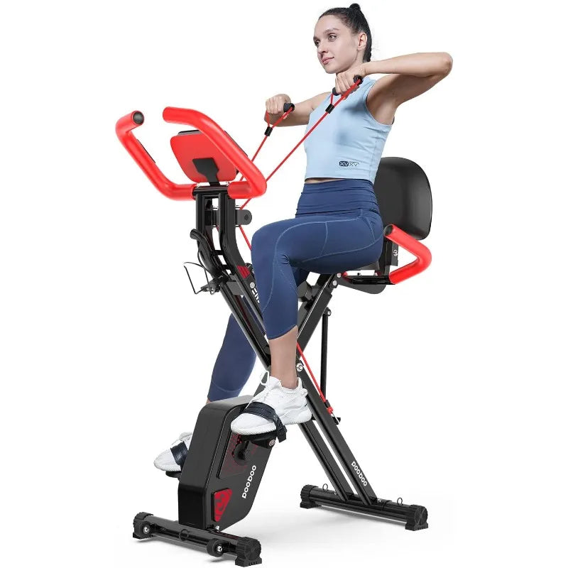 Folding Exercise Bike, Foldable Fitness Stationary Bike Machine, Upright Indoor Cycling Bike, Magnetic X-Bike