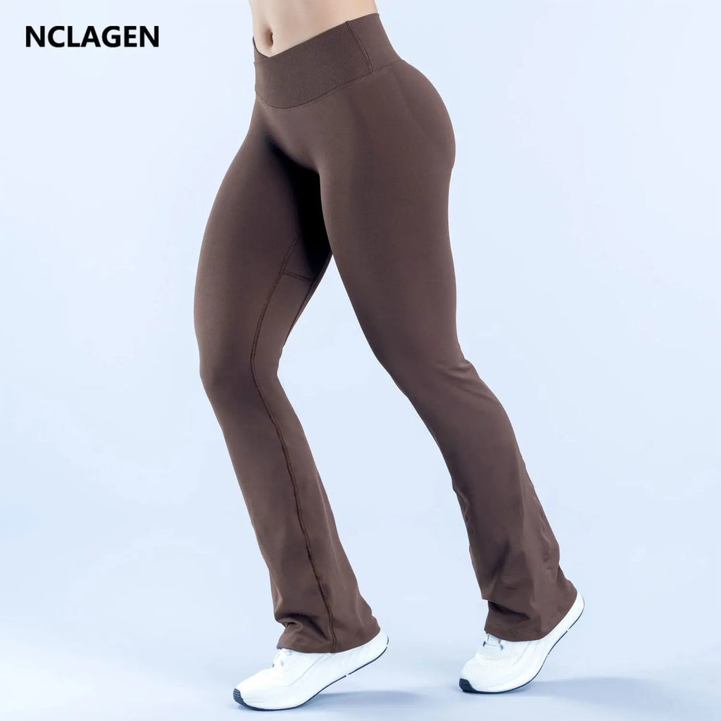 NCLAGEN Vision Flares Women Seamless Gym Yoga Pants High Cross Waist Fashion Sports Leggings Fitness Wide-leg Workout Trousers