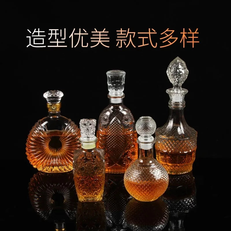 Novelty Design Multi Styles Barware Wine Glass Bottle 250-1000ml Lead-free Glass Whiskey Decanters for Liquor Scotch Bourbon