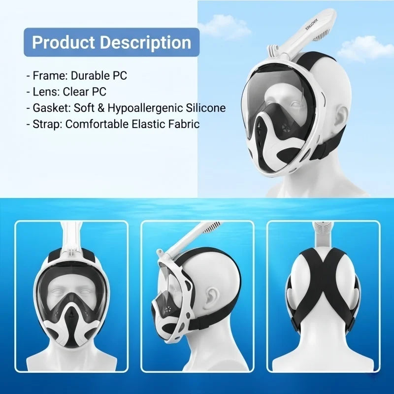 XIAOTREE Full Face Snorkel Mask with Detachable Camera Mount,Snorkeling Swimming Diving Mask Wide View Anti-Fog Anti