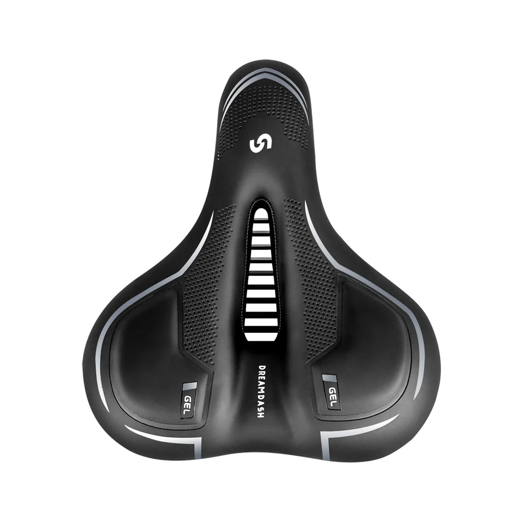 Comfort Bicycle Saddle Extra Wide MTB Road Bike Seat with Memory Foam Silicone Gel Cushion, Shock Absorbing Hollow Breathable PU Leather Bike Saddle with Suspension Balls, Rain Cover and Tools for Mountain City Cycling