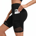 Women’s High Waist Mesh Yoga Shorts Tummy Control & Pockets