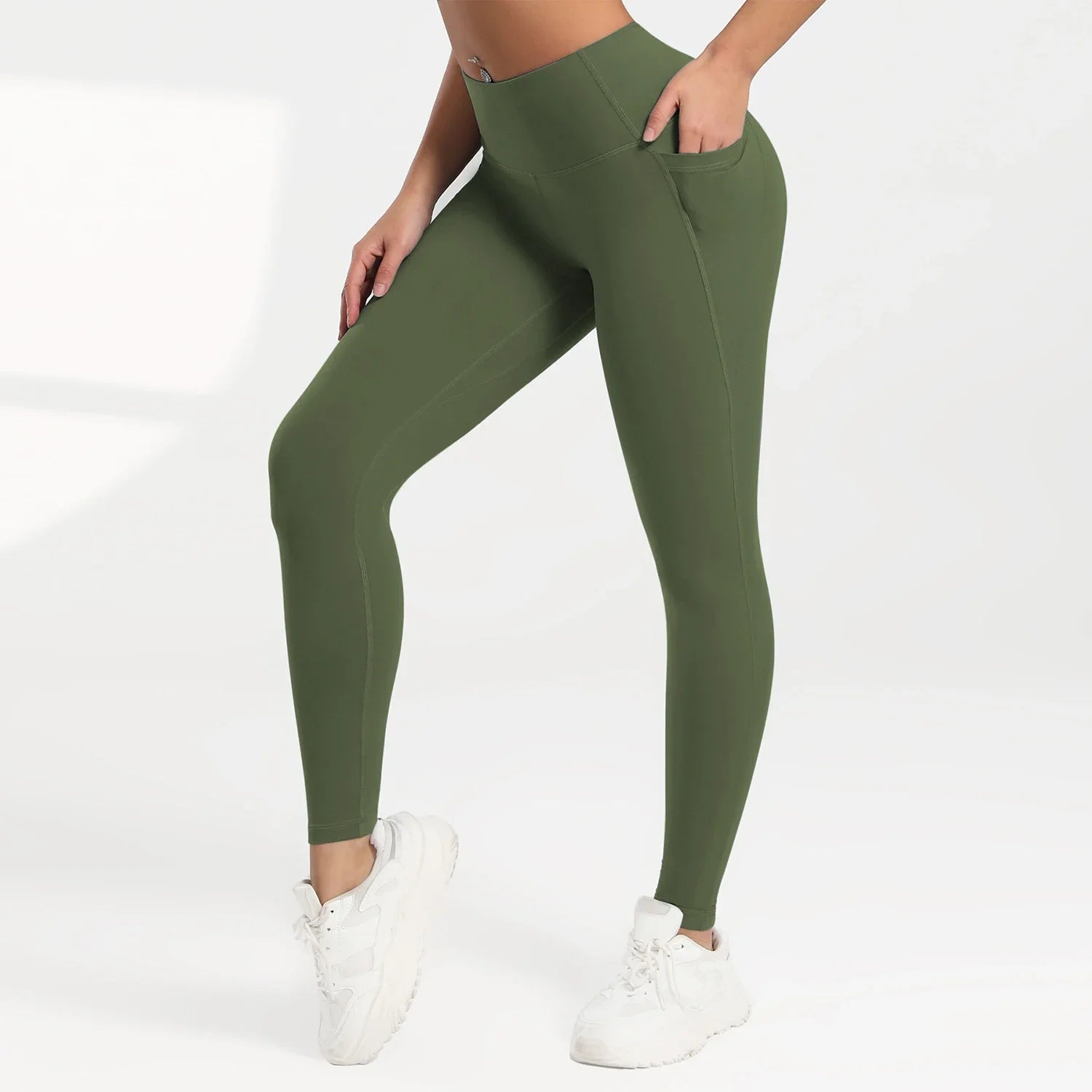 2025 Pockets Gym Yoga Women's Leggings Pure Color Casual Outdoors Workout High Waist Skinny Leggings Of Women Running Pants