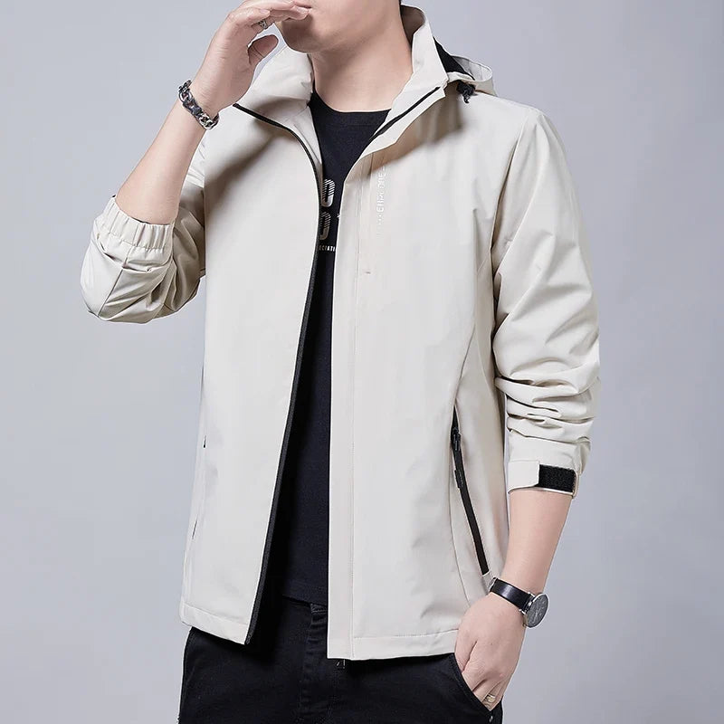 Men's Outdoor Waterproof Rain Jacket, Lightweight Cycling Coat with Hood, Streetwear