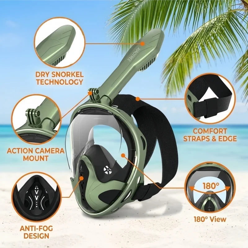 Professional Snorkeling Diving Mask Underwater Scuba Full Face Snorkel Mask Anti Fog Goggles for Kids Adult Swimming Equipment