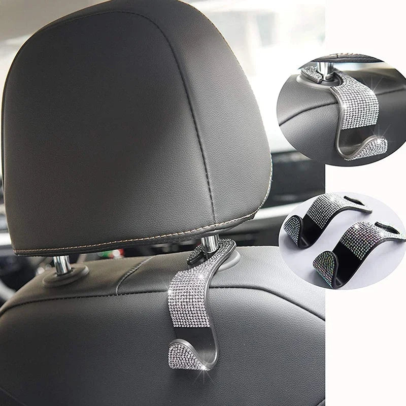 Rhinestone Car Seat Back Hook Bling Diamond Hanger Auto Back Universal Headrest Mount Storage Holder Car Interior Accessories