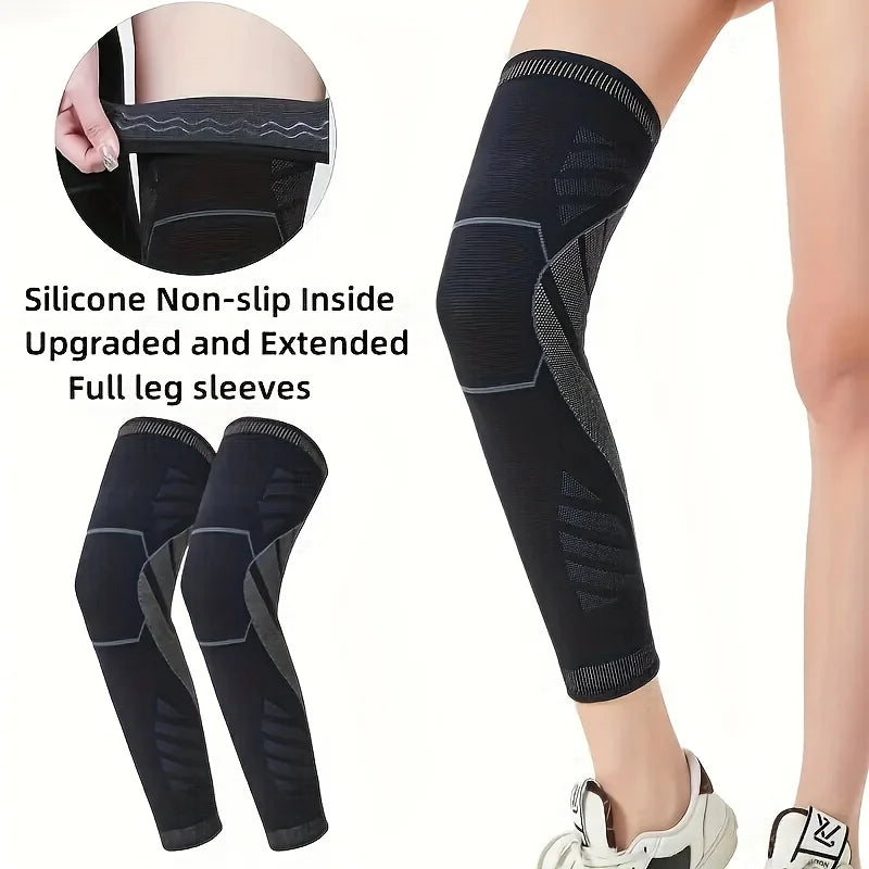 1 Pcs Compression Leg & Knee Braces with Non-Slip, Extended Full-Length Knee Sleeves for Running, Basketball, Cycling