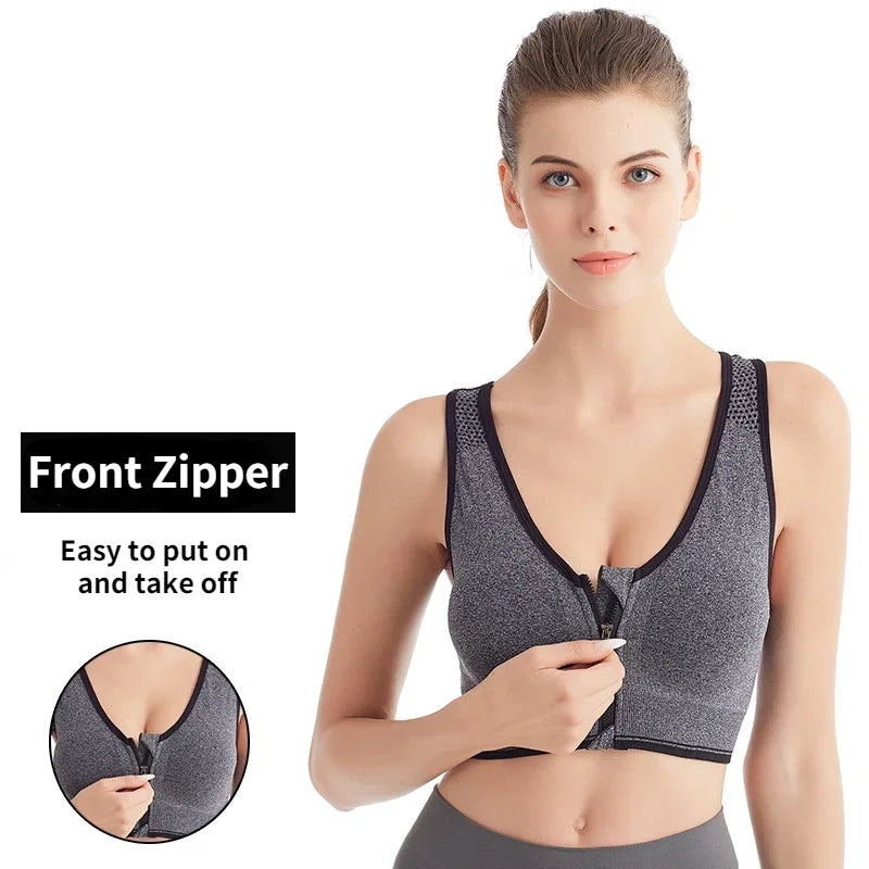 Sports Bra Women Front Zipper More Size Crop Tops Female Gym Jogging Yoga Fitness Shockproof Vest Bralette Sport Bras for Women