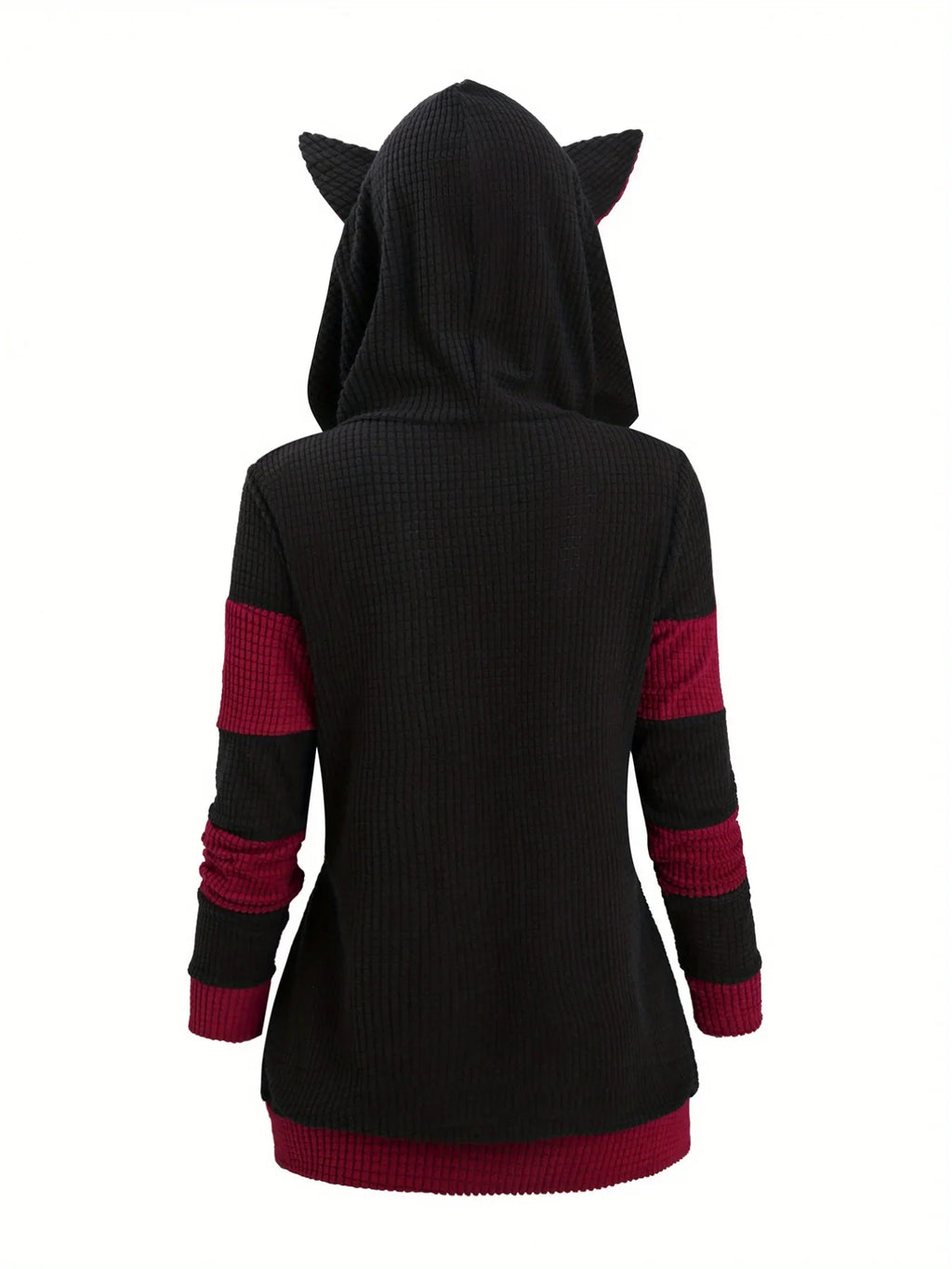 Women's new thick cat ears in autumn and winter long color matching hooded sweater coat