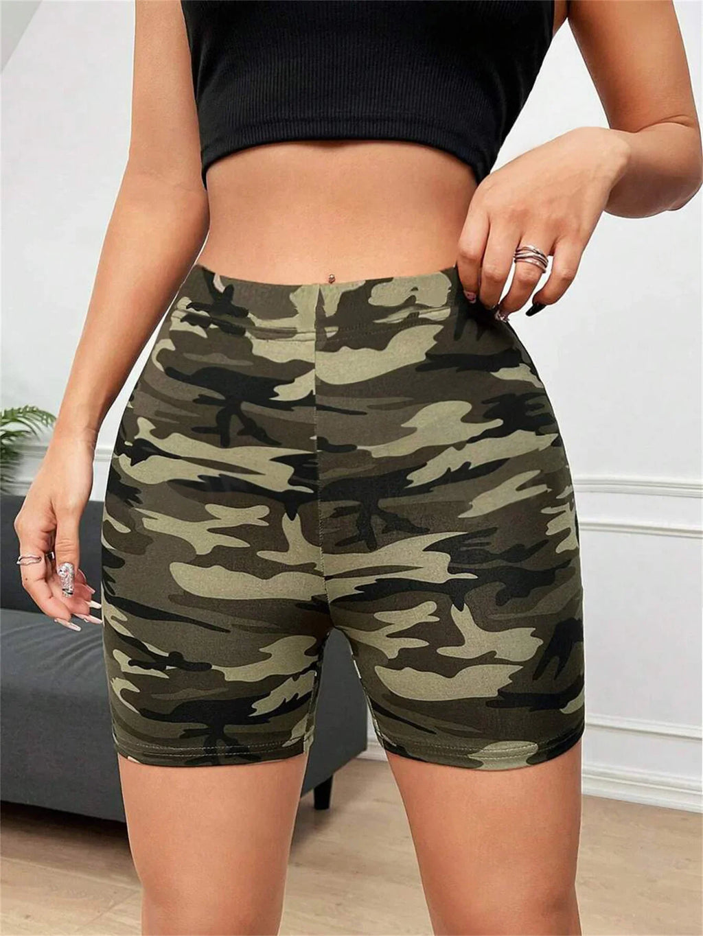 Women's High-Waist Camo Yoga & Cycling Shorts
