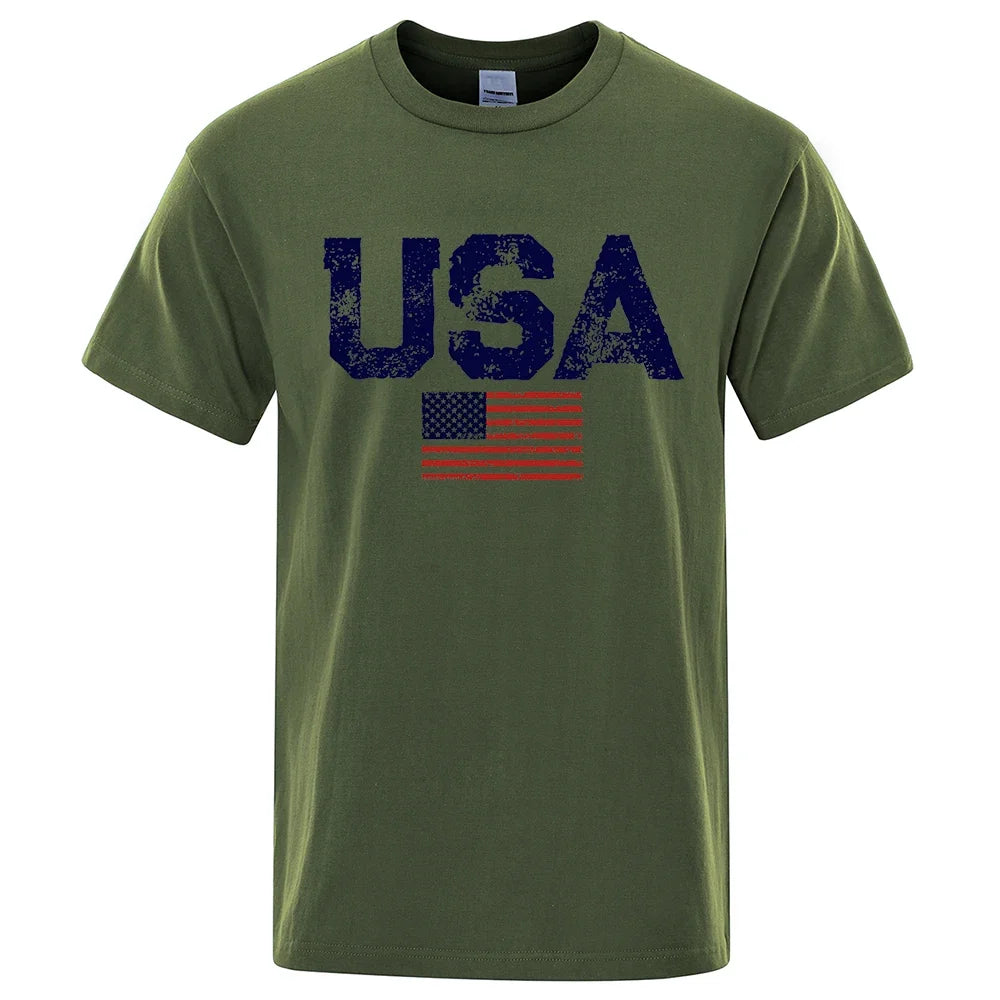Vintage USA Flag Hip Hop Breathable Cotton Oversized T-Shirt