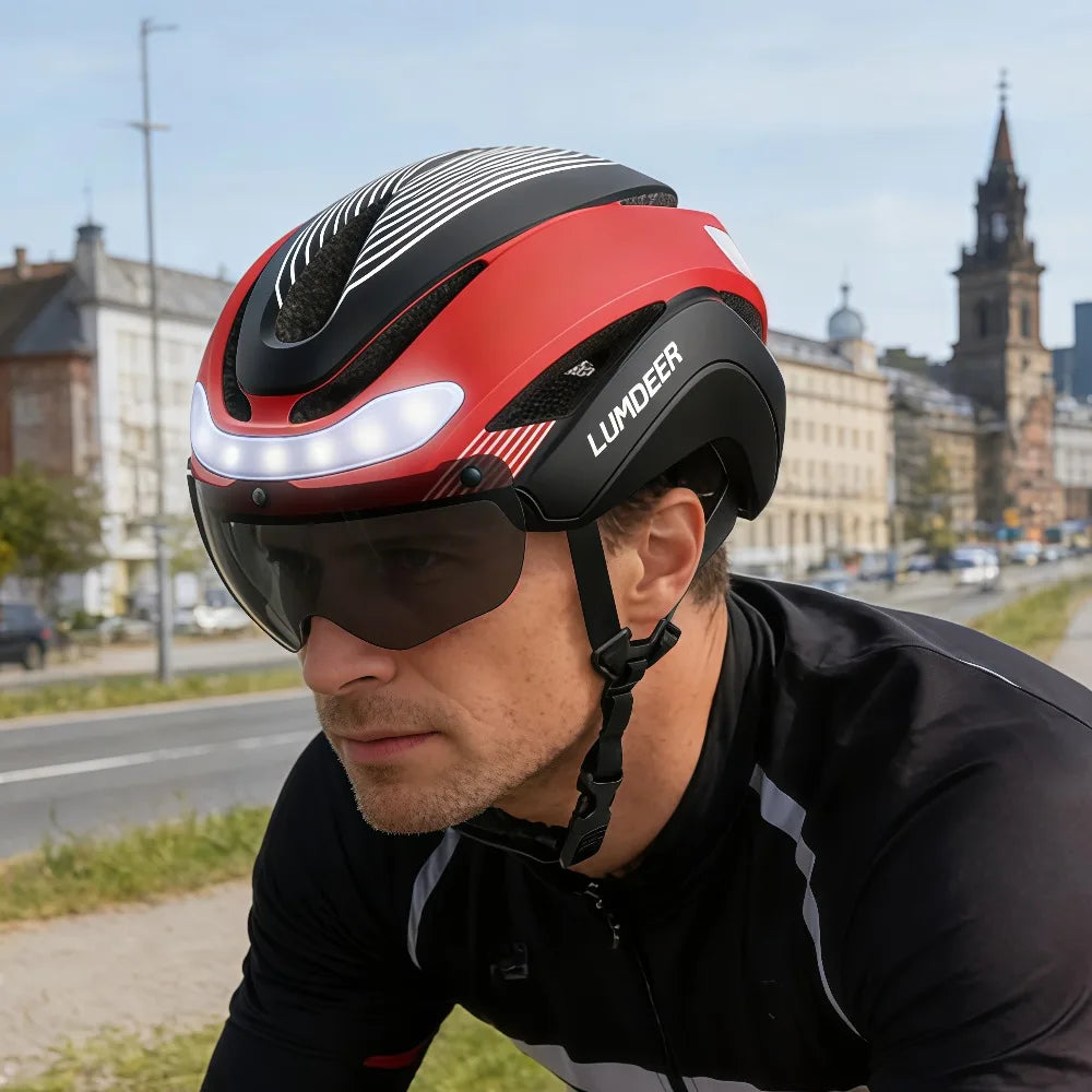 Ultralight Road Bike Helmet with Turn Signals & Magnetic Goggles
