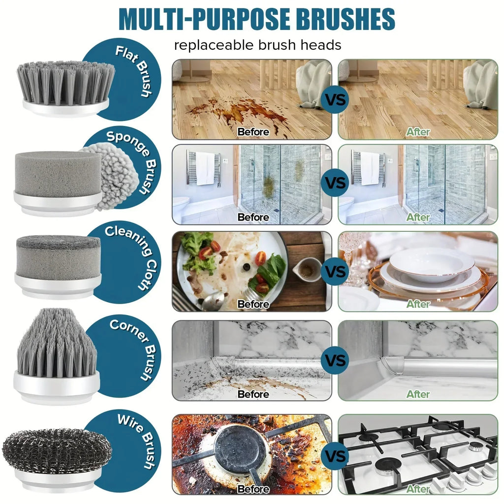 Rechargeable Electric Cleaning Brush – Cordless Spin Scrubber with Replaceable Brush Heads for Bathroom, Kitchen, and Multi-Surface Cleaning
