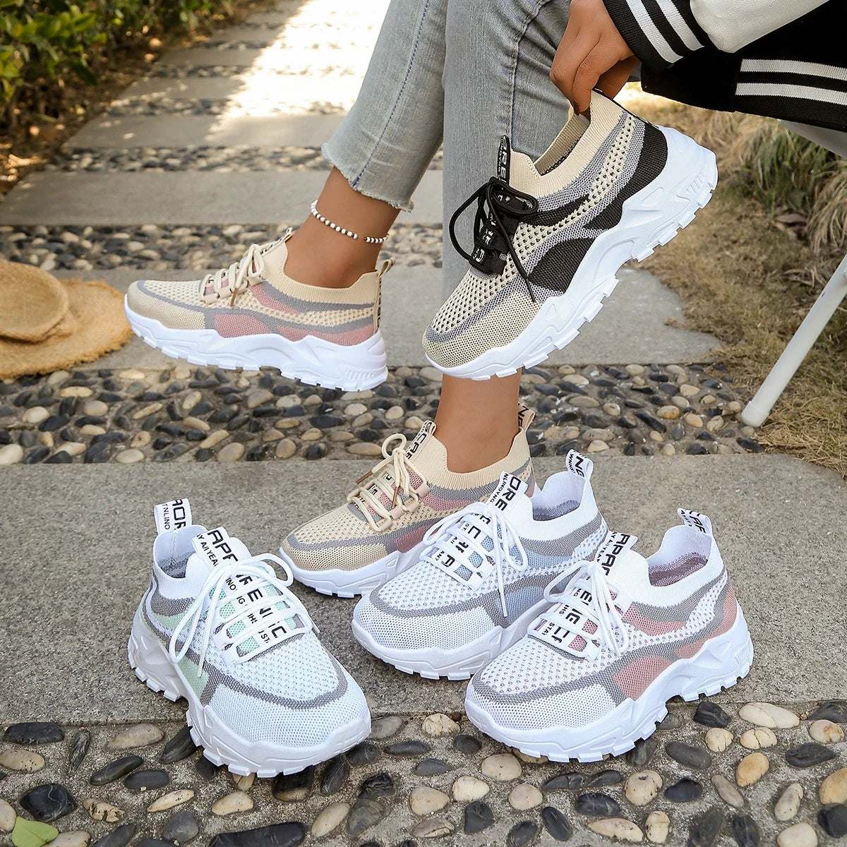Women's Shoes - Summer 2026 Casual Sports Shoes, Breathable and lightweight, Dual-Color or Single-Color Fashionable Work Shoes