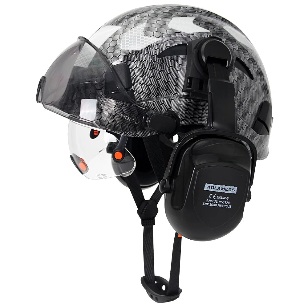 Construction Safety Helmet: Integrated Visor & Earmuffs