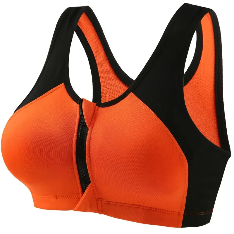 Sports Bra Women Push Up Front Zipper Shockproof Patchwork Gym Jogging Crop Top Female Running Fitness Vest Sport Bras for Women