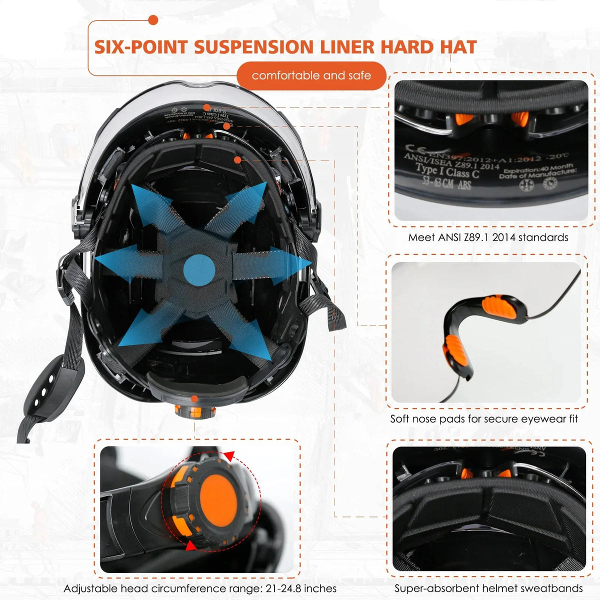 Carbon Fiber Vented Safety Helmet with Earmuffs & Goggles