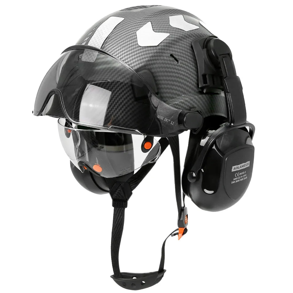 Construction Safety Helmet: Integrated Visor & Earmuffs