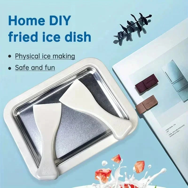 Instant Rolled Ice Cream Pan with Scraper, DIY Frozen Yogurt Sorbet