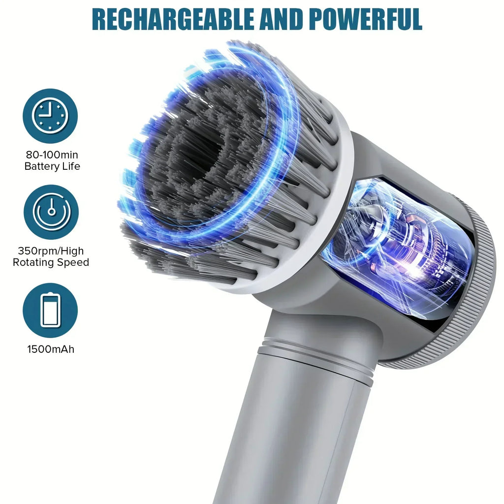 Rechargeable Electric Cleaning Brush – Cordless Spin Scrubber with Replaceable Brush Heads for Bathroom, Kitchen, and Multi-Surface Cleaning