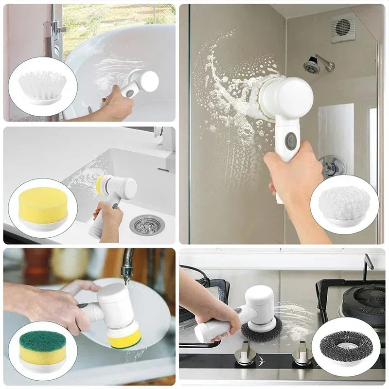 Rechargeable Electric Cleaning Brush – Cordless Spin Scrubber with Replaceable Brush Heads for Bathroom, Kitchen, and Multi-Surface Cleaning