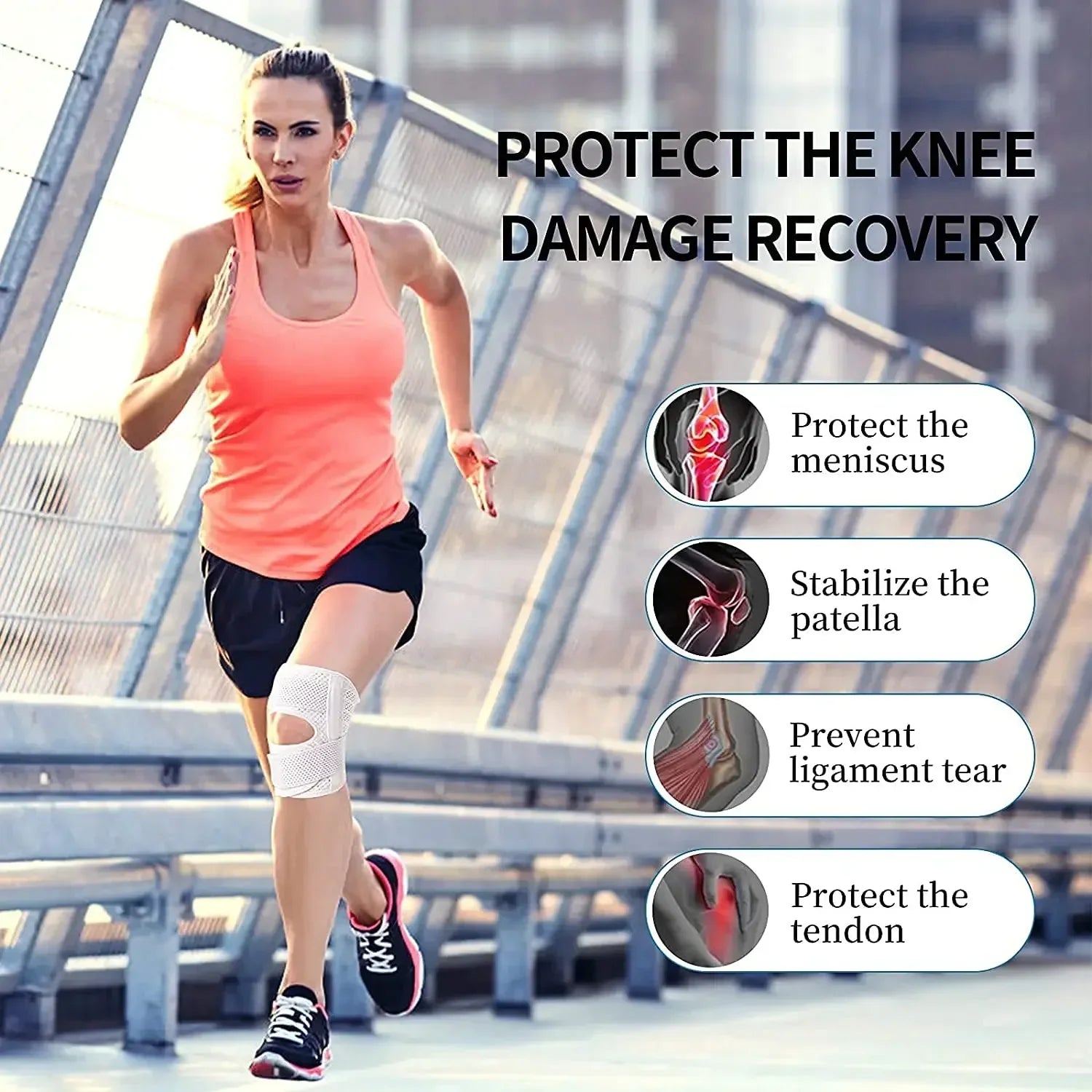 Knee Brace with Side Stabilizers,Breathable Adjustable Knee Support for Meniscus Tear Knee Pain ACL Arthritis Injury Recovery