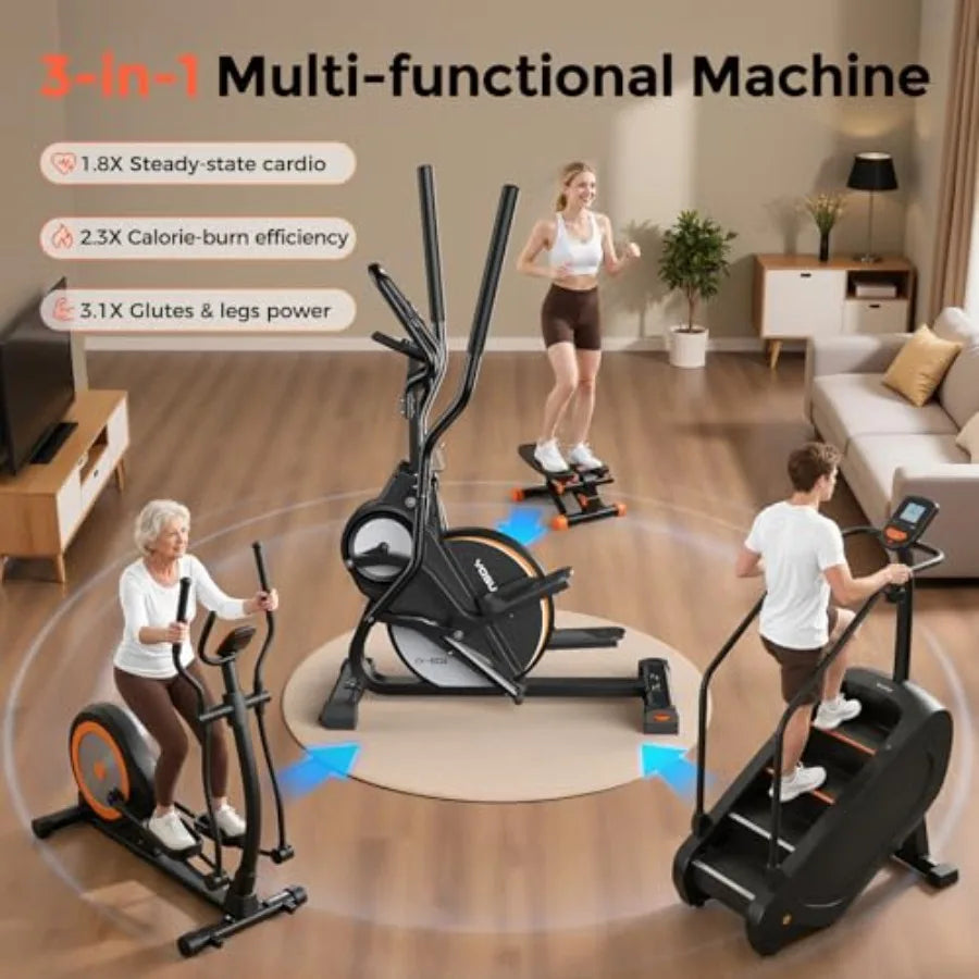 3-In-1 Elliptical Cardio Climber Stair Stepper For Home, Compact