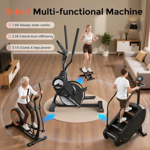 3-In-1 Elliptical Cardio Climber Stair Stepper For Home, Compact