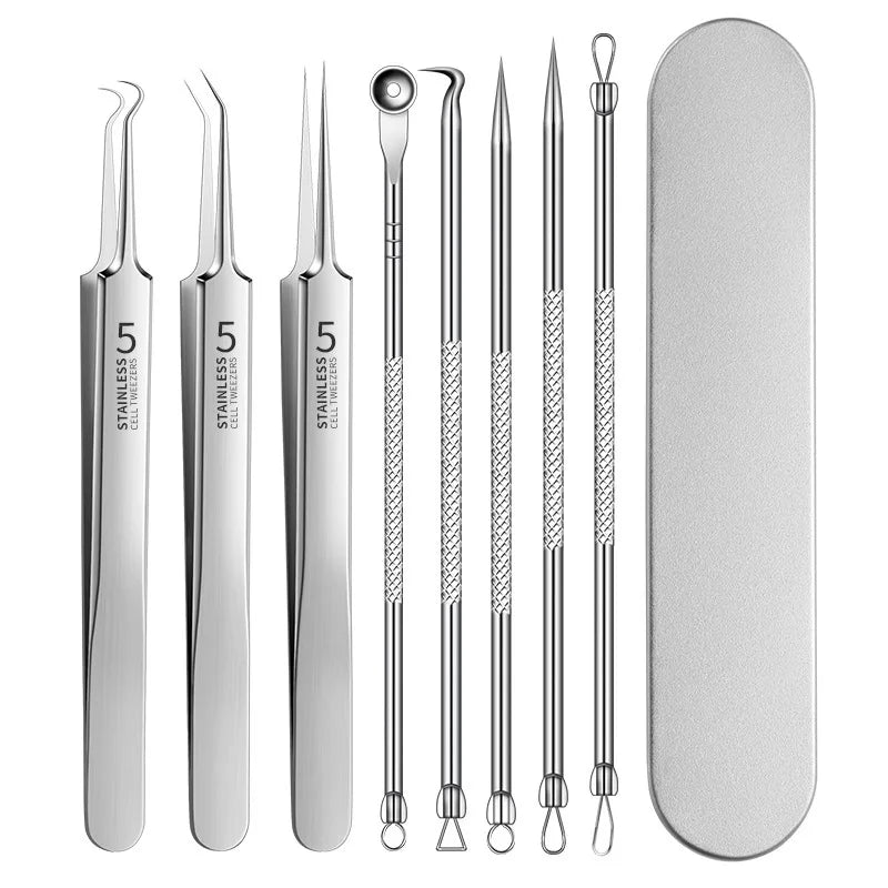 4-11 pcs Ingrown Hair Tweezers Acne Blackhead Removal Needles Black Dots Cleaner Deep Cleansing Pore Cleaner Face Skin Care Tools