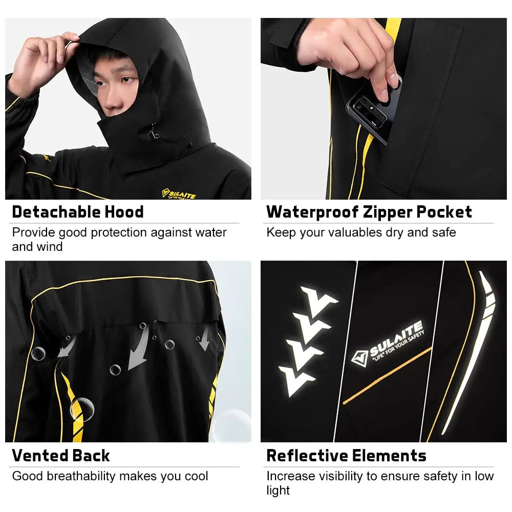 Motorcycle Raincoat Suits Men Waterproof Rain Gear Rain Jacket Reflective Work Rain Coats Lightweight Hiking Rainsuit