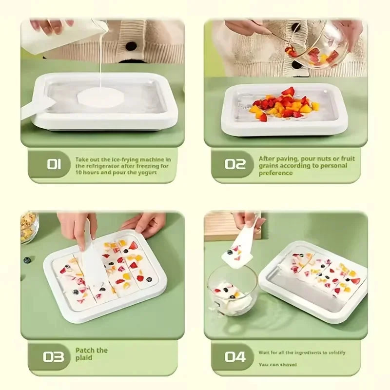 Instant Rolled Ice Cream Pan with Scraper, DIY Frozen Yogurt Sorbet