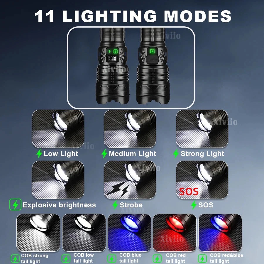 99000000LM 1500W Ultra Powerful Flashlight Rechargeable LED Tactical Torch Super Bright Lamp Outdoor Adventure Fishing Camping
