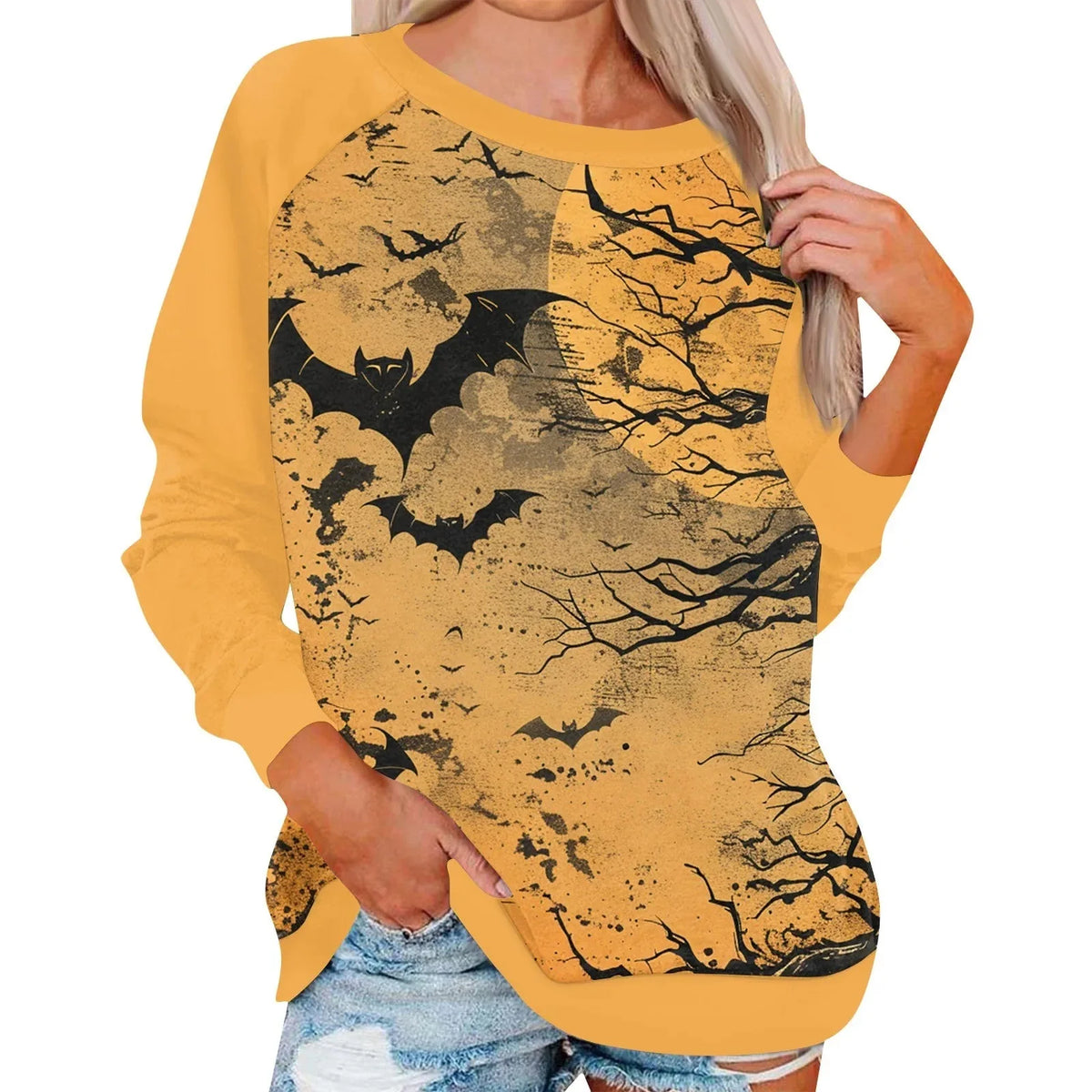 Vintage Pumpkin Print Long Sleeve T-Shirt – Harajuku Halloween Graphic Tee