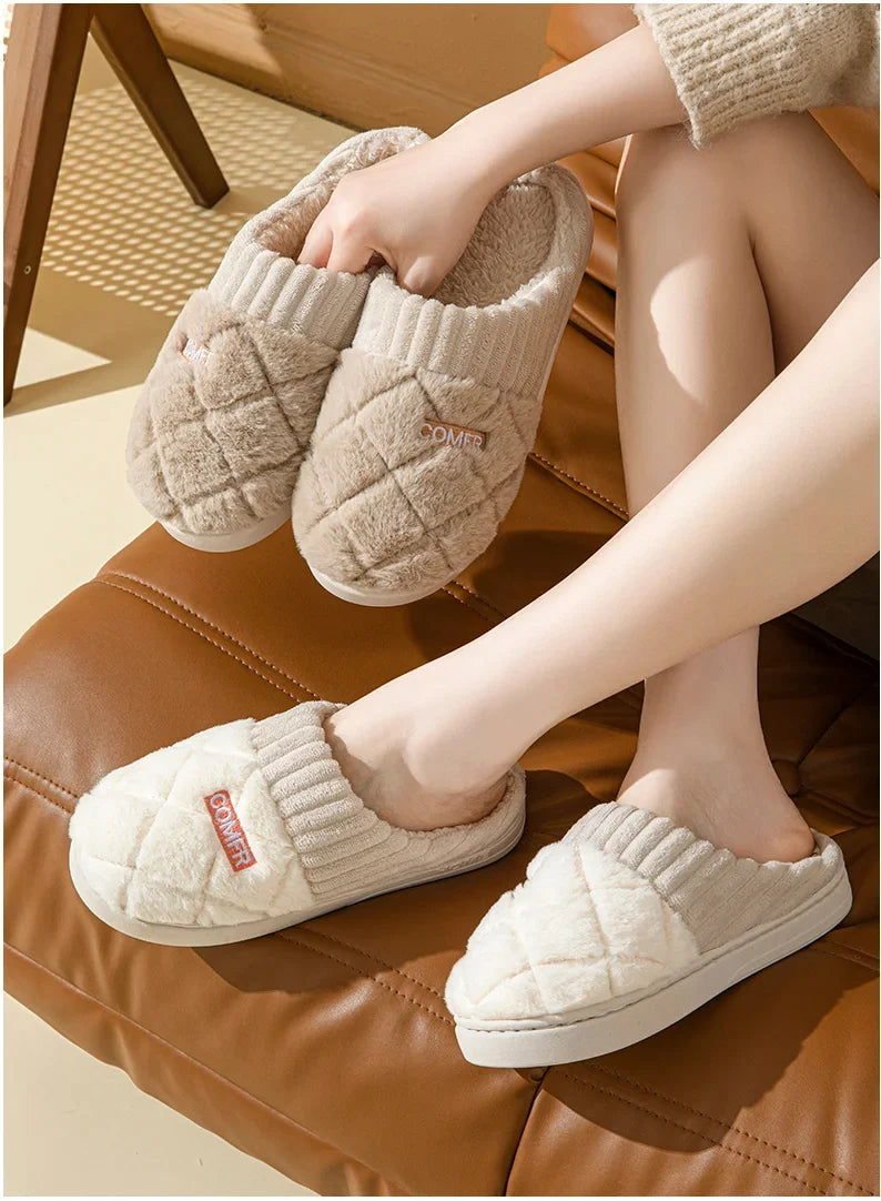 Women's Casual Home Slippers Soft Bottom Plush Slippers Anti-slip Thermal Slippers Indoor Winter Men's Fashion Casual Flats Slip