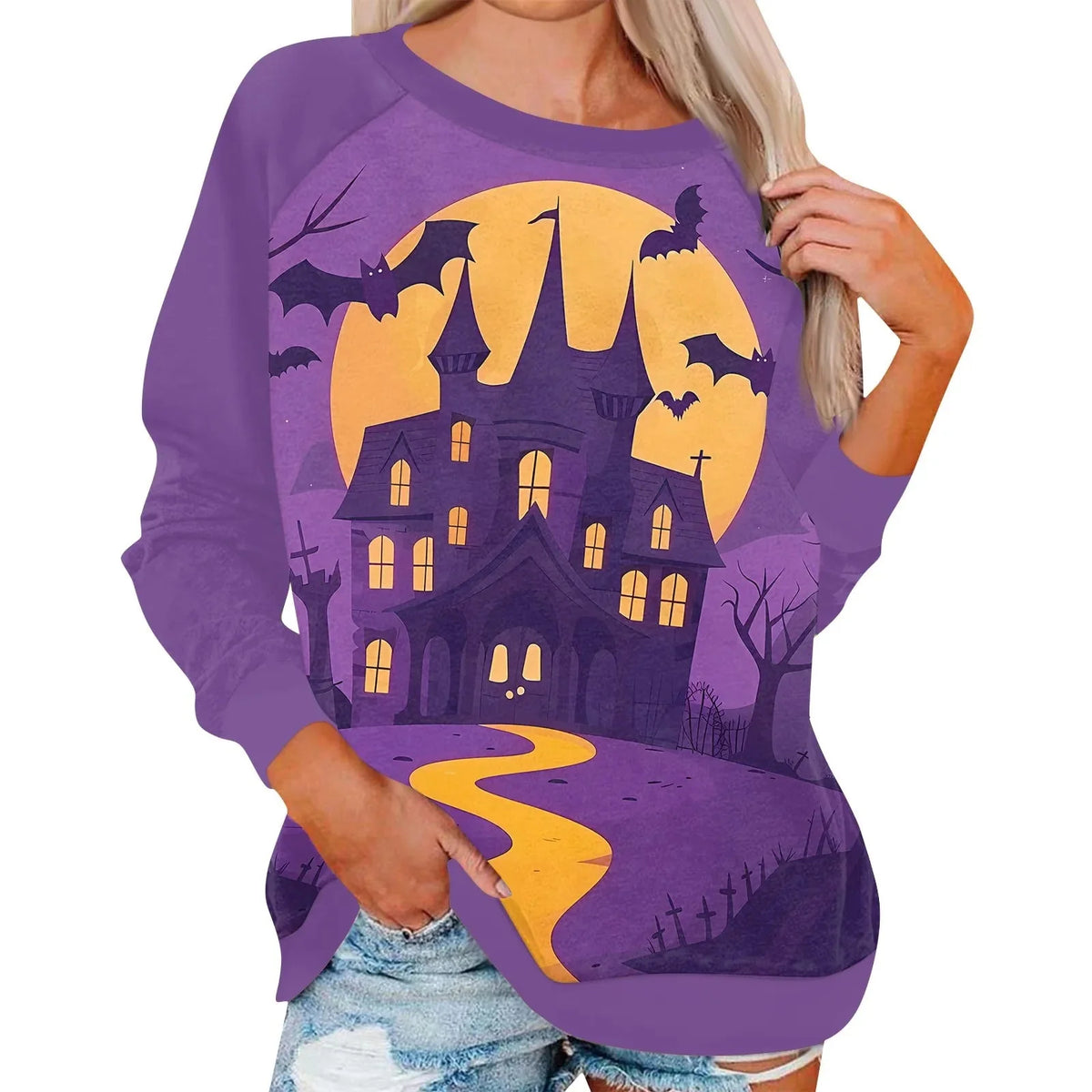 Vintage Pumpkin Print Long Sleeve T-Shirt – Harajuku Halloween Graphic Tee
