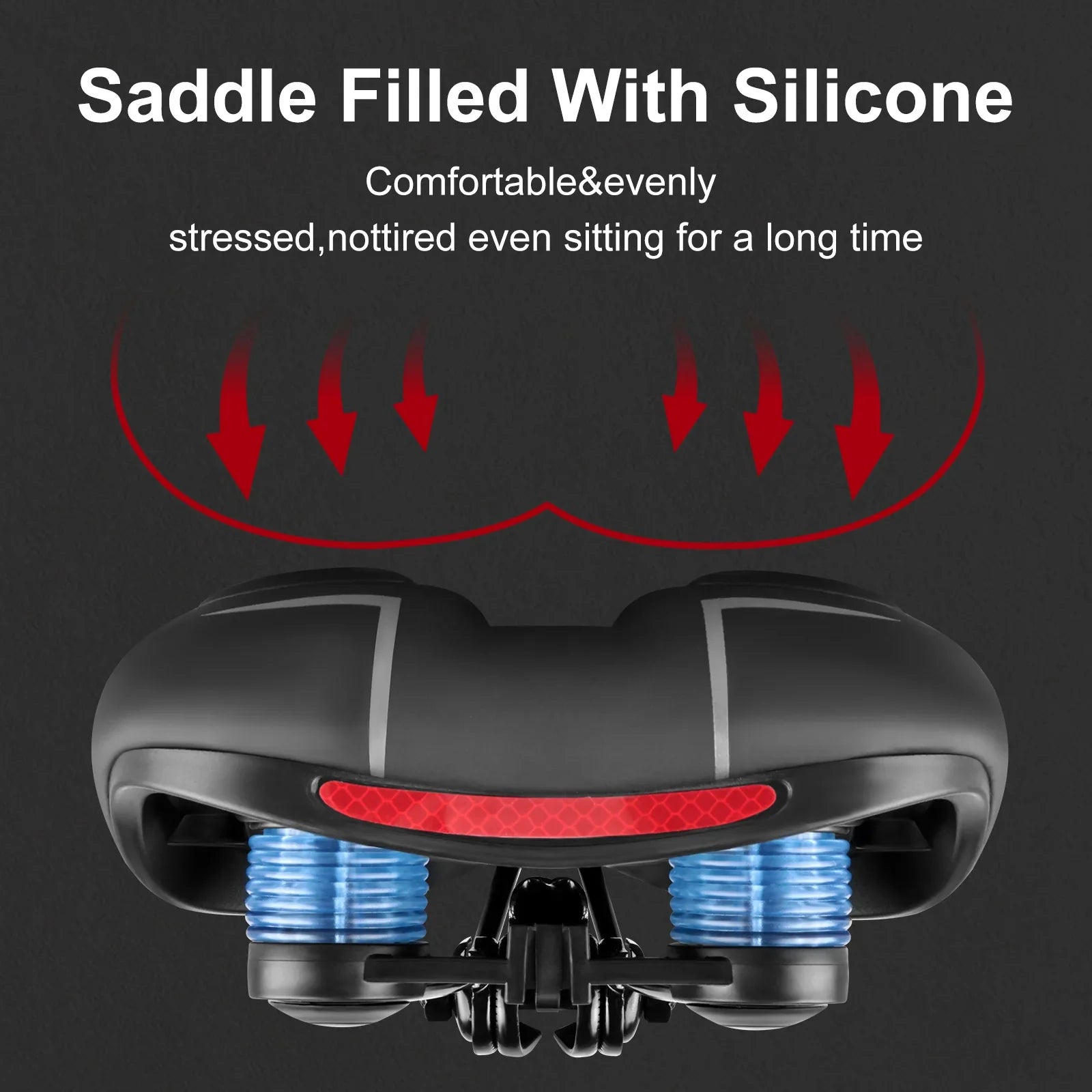 Comfort Bicycle Saddle Extra Wide MTB Road Bike Seat with Memory Foam Silicone Gel Cushion, Shock Absorbing Hollow Breathable PU Leather Bike Saddle with Suspension Balls, Rain Cover and Tools for Mountain City Cycling