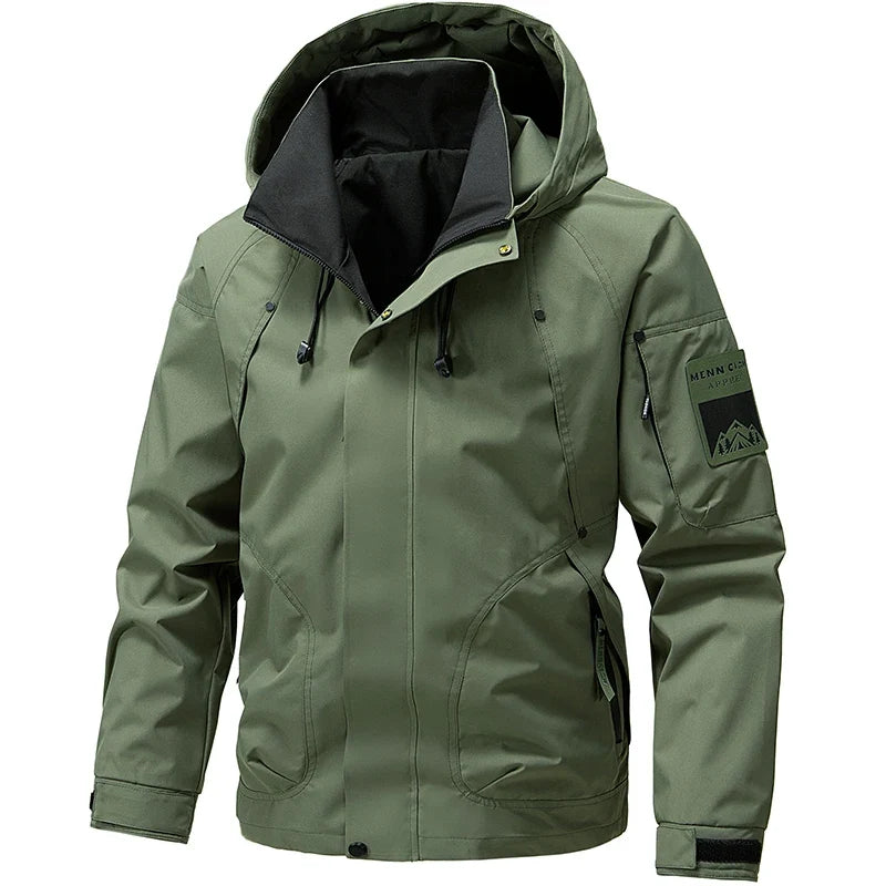 Waterproof Jacket Men Outdoor Softshell Zip Up Hooded Jacket Windbreaker Hiking Camping Coats Lightweight Spring Autumn Coats